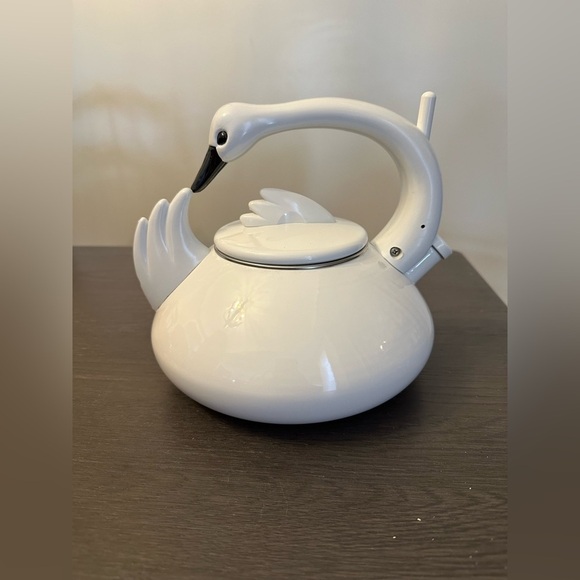 kamenstein Other - SOLD- Vintage Kamenstein Swan Kettle Whistling Tea Pot White Enamel  Stove Top